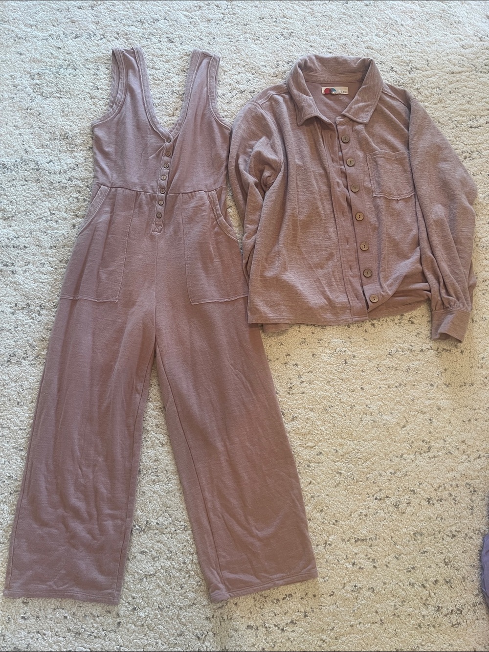 Sleeveless Button-Front Wide-Leg Jumpsuit in Mauve with button down shirt set FP
